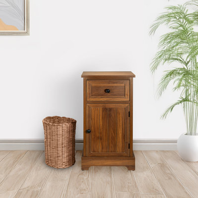 Armoire de rangement moderne pour salle de bain, 1 porte et 1 tiroir, brun