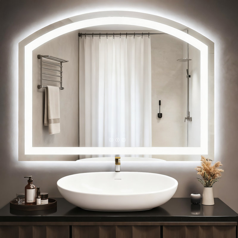 36 in. W x 28 in. H Arch Metal Framed LED Bathroom Vanity Mirror, 28" x 36"