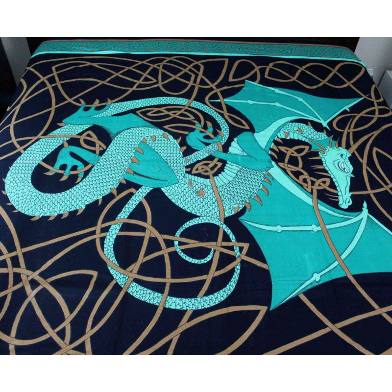 Cotton Celtic Dragon Tablecloth Rectangle, 88" H x 106" W, Green