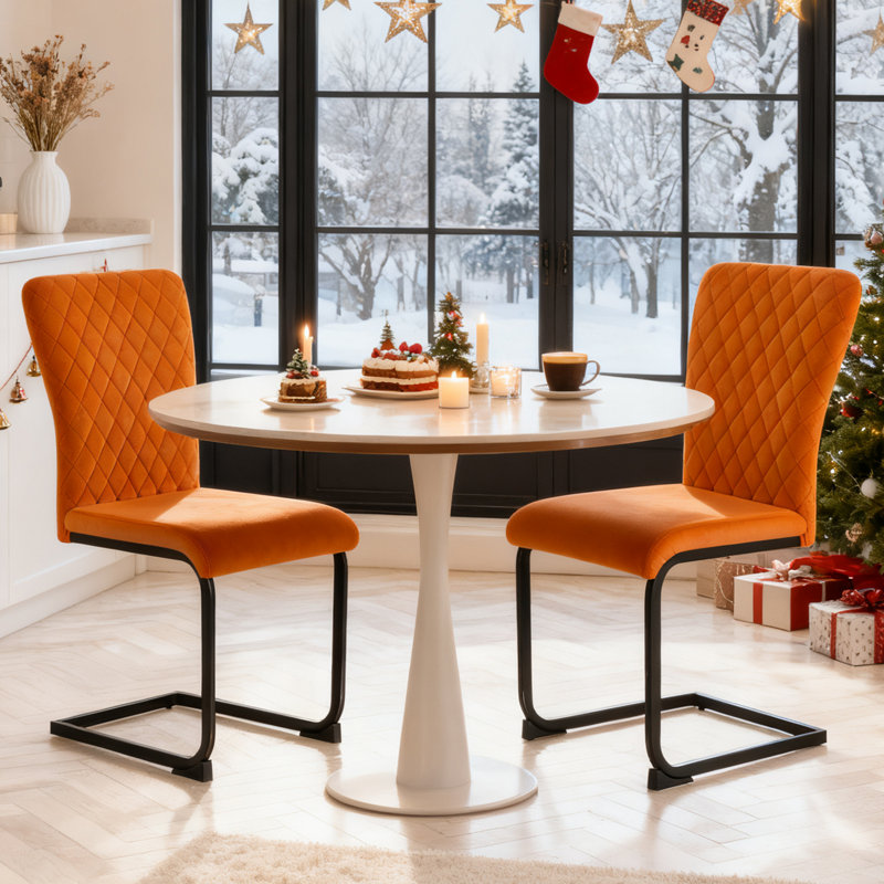 Culain Modern Velvet/Suede Upholstered Cantilever Dining Chair, Orange Velvet, 2