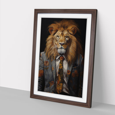 Lion In A Suit Painting No.3 - Single Picture Frame Print on Wood