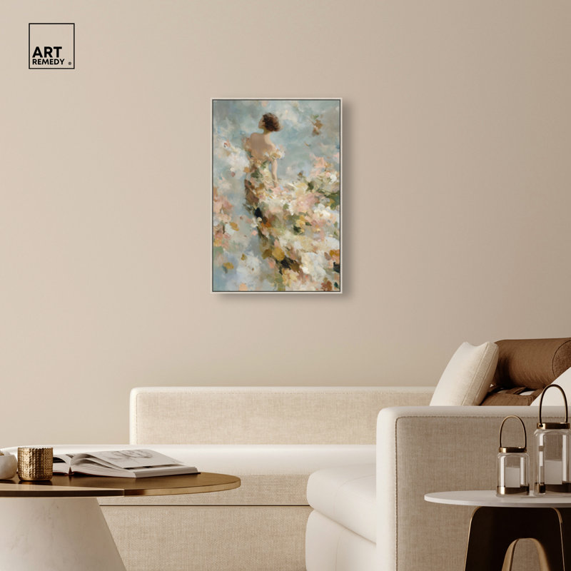 Art floral glam sur toile , Cadre argenté, H 37 po x l 25 po