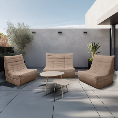 Deko Living 5 Piece Brown Outdoor Compression Foam Loveseat Sofa Chairs and Table Set