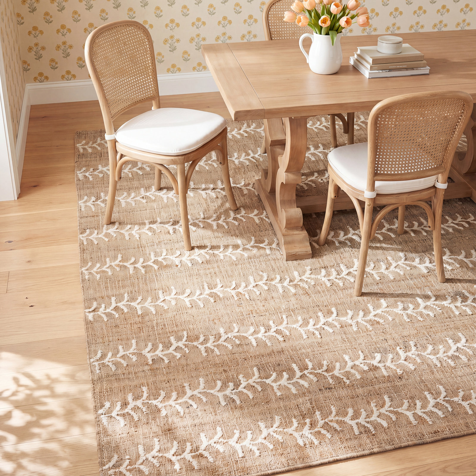 Adoria Vine Stripe Jute and Wool Hand Woven Ivory Area Rug, Rectangle 3'6" x 5'6"