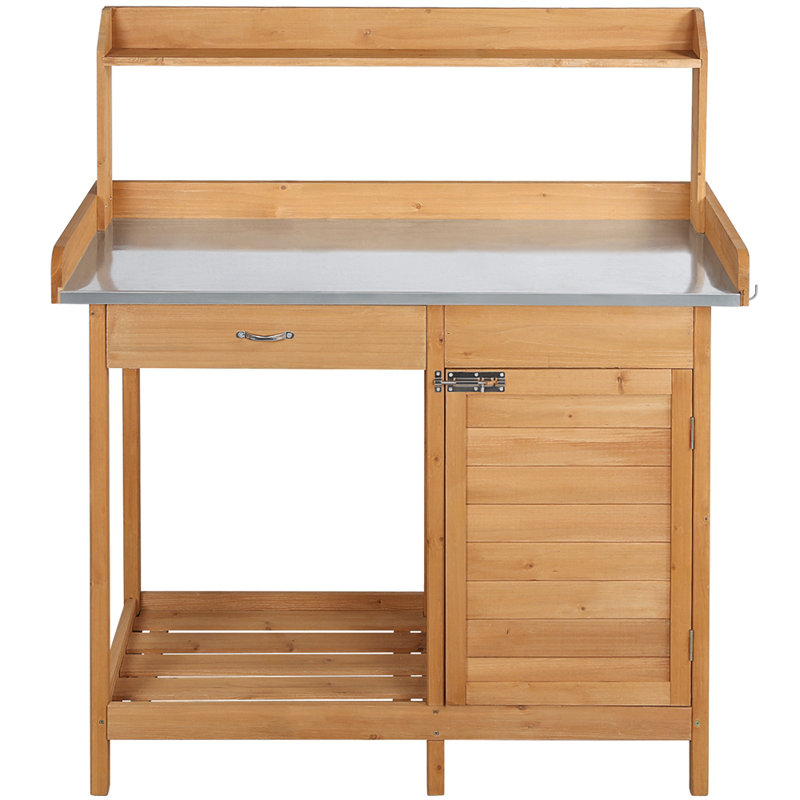 Garden Wood Potting Bench 100% Fir Wood, Light Brown