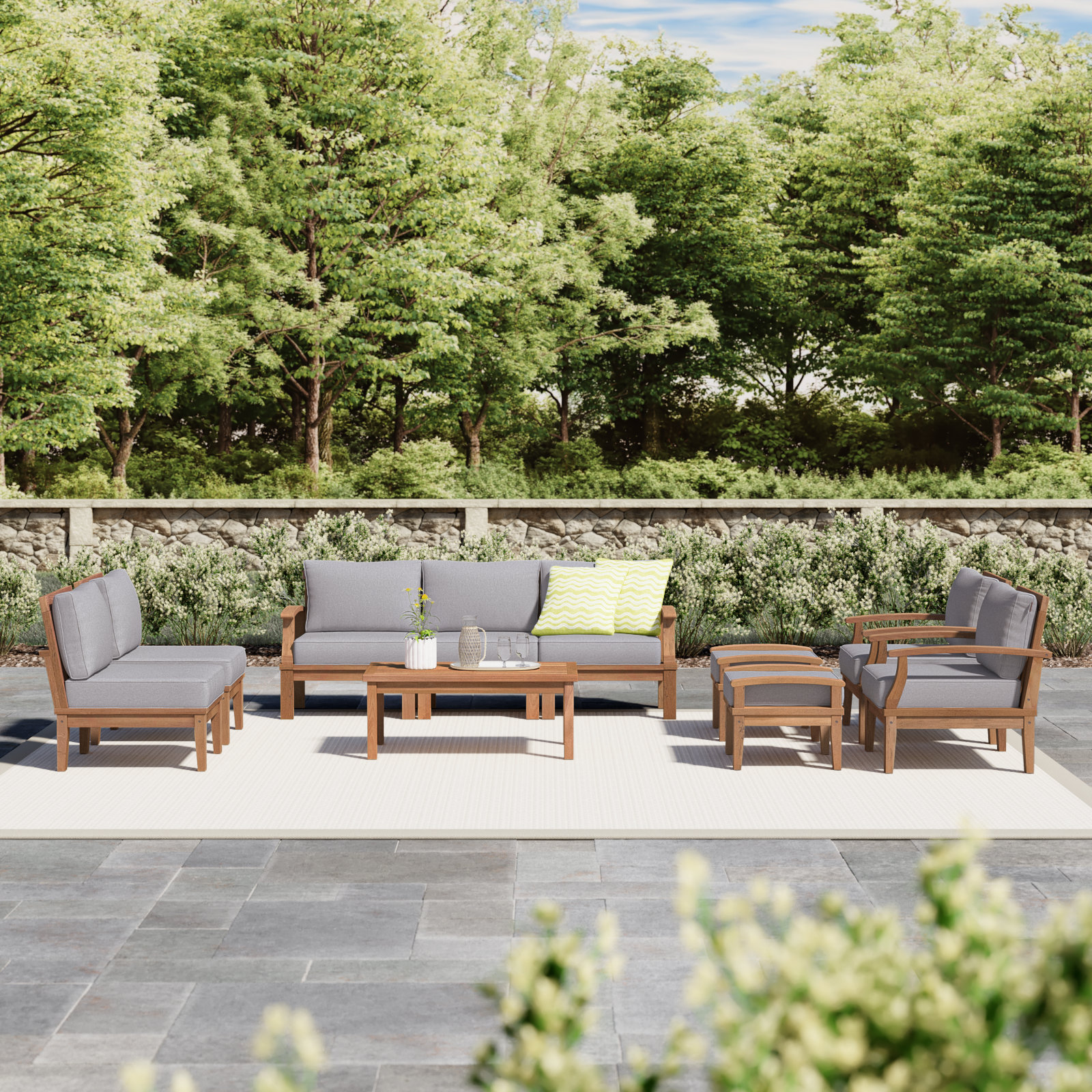 Modway Marina 9-Person Teak Patio Seating Group, Gray