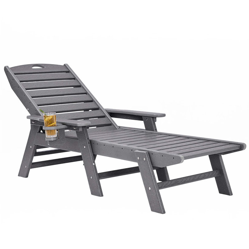 Outdoor Chaise Lounge Chair 6 Position Adjustable Reclining Bench Lounger, Gray