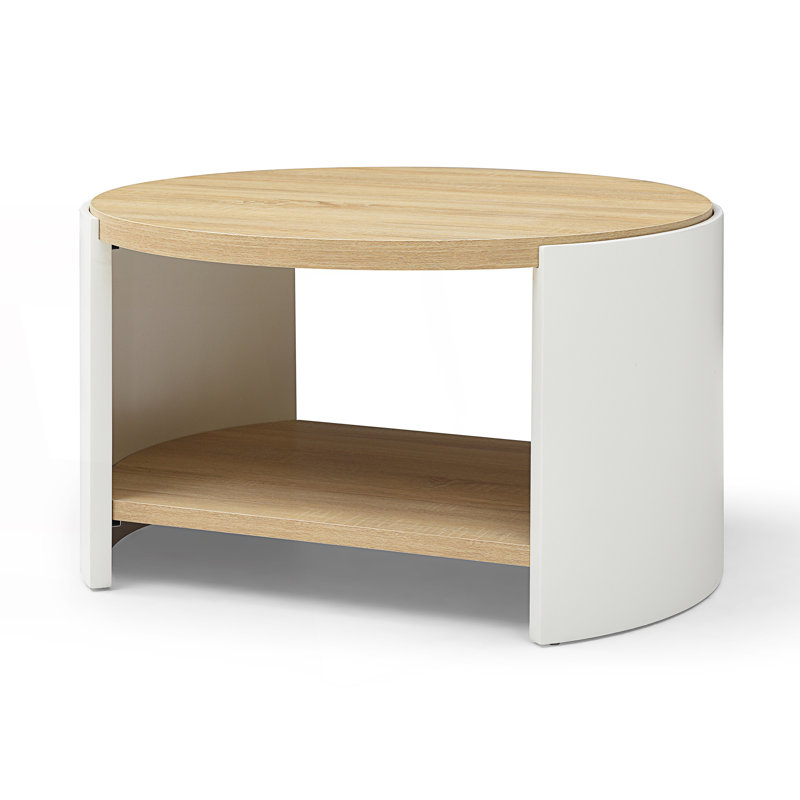 Table basse ronde, table basse, table rustique à 2 niveaux avec tablette de rangement, table centrale
