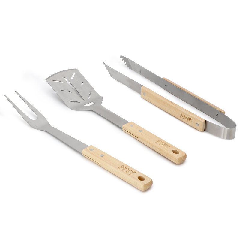 Gibson Home Barbecue Plus 3 Piece Barbecue Tool Set with Rubberwood Handles