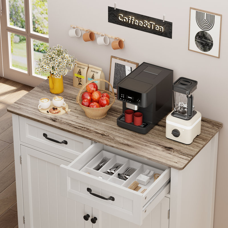 32'' Kitchen Storage Island with Drawer and Adjustable Shelf, White/Grey