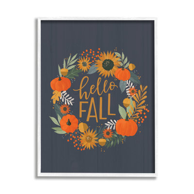 «Hello Fall Autumn Greeting Sunflower Pumpkin Wreath» par - Art textuel