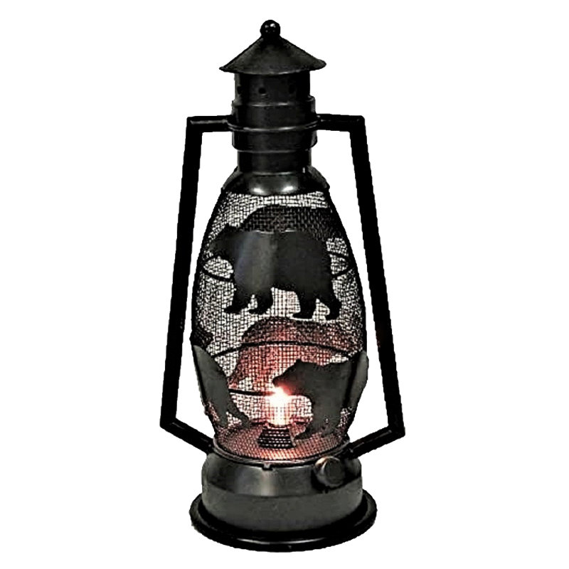 Metal Rustic Bear Lantern Table Lamp Vintage Nightlight Cabin Lodge Woodland Decor