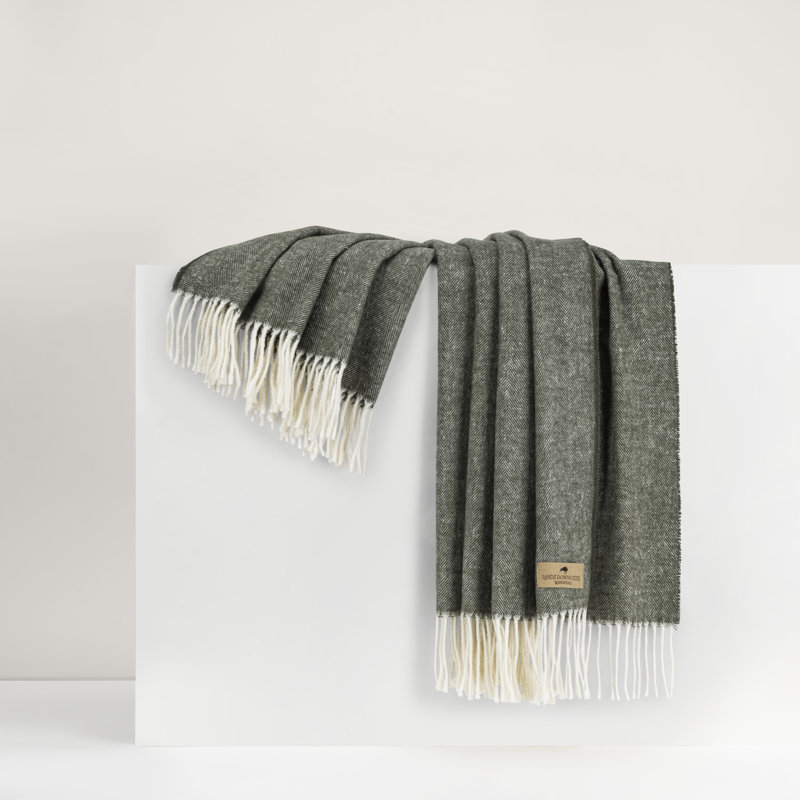 Italian Herringbone Throw Blanket, Moss