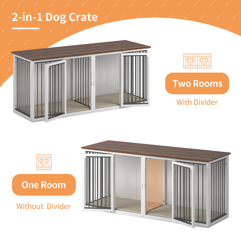 Large White Steel Frame Dog Crate Furniture with Double Doors