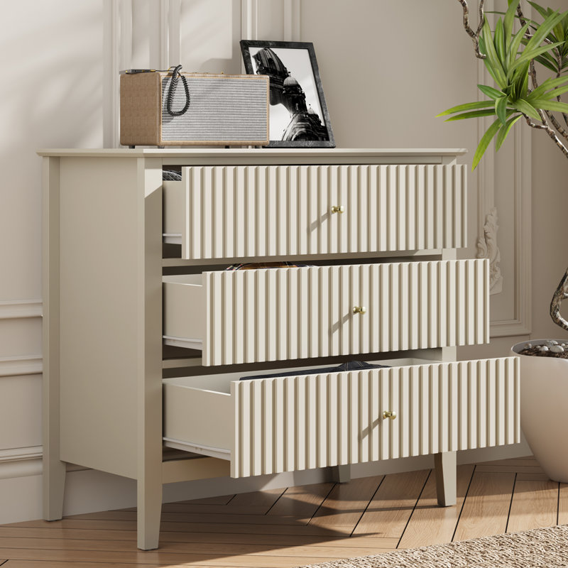  Commode 3 tiroirs Amberrae, 32 po de largeur, Beige