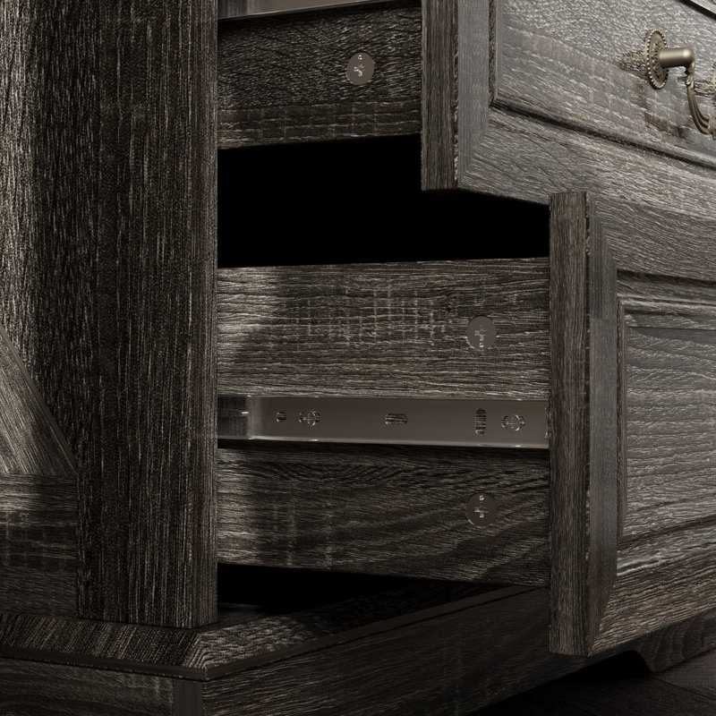 Table de chevet compacte grise avec poignées en bronze antique, Gris