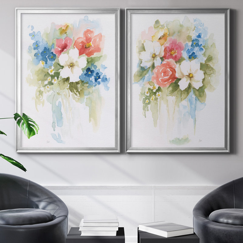 «Spring Medley I», ensemble de 2 reproductions d'art, H 18,5 po x l 49 po x P 1,5 po, Toile encadrée argentée, Pas de tapis