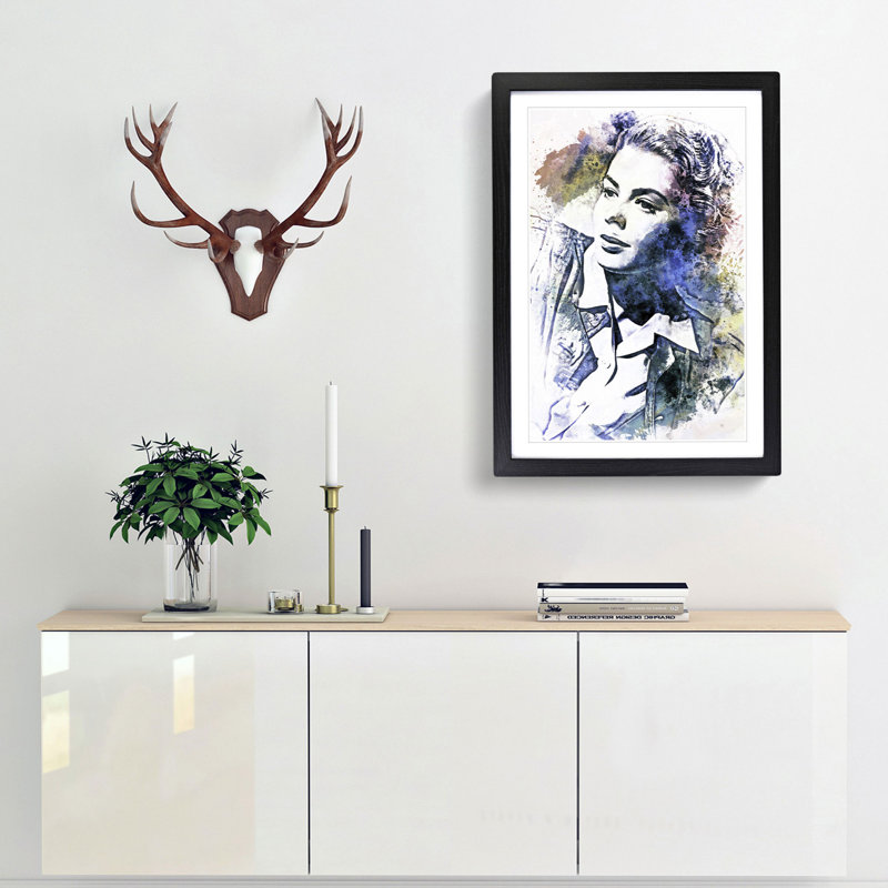 Ingrid Bergman in Abstract - Framed Print, 50cm H x 35cm W x 2cm D, Black