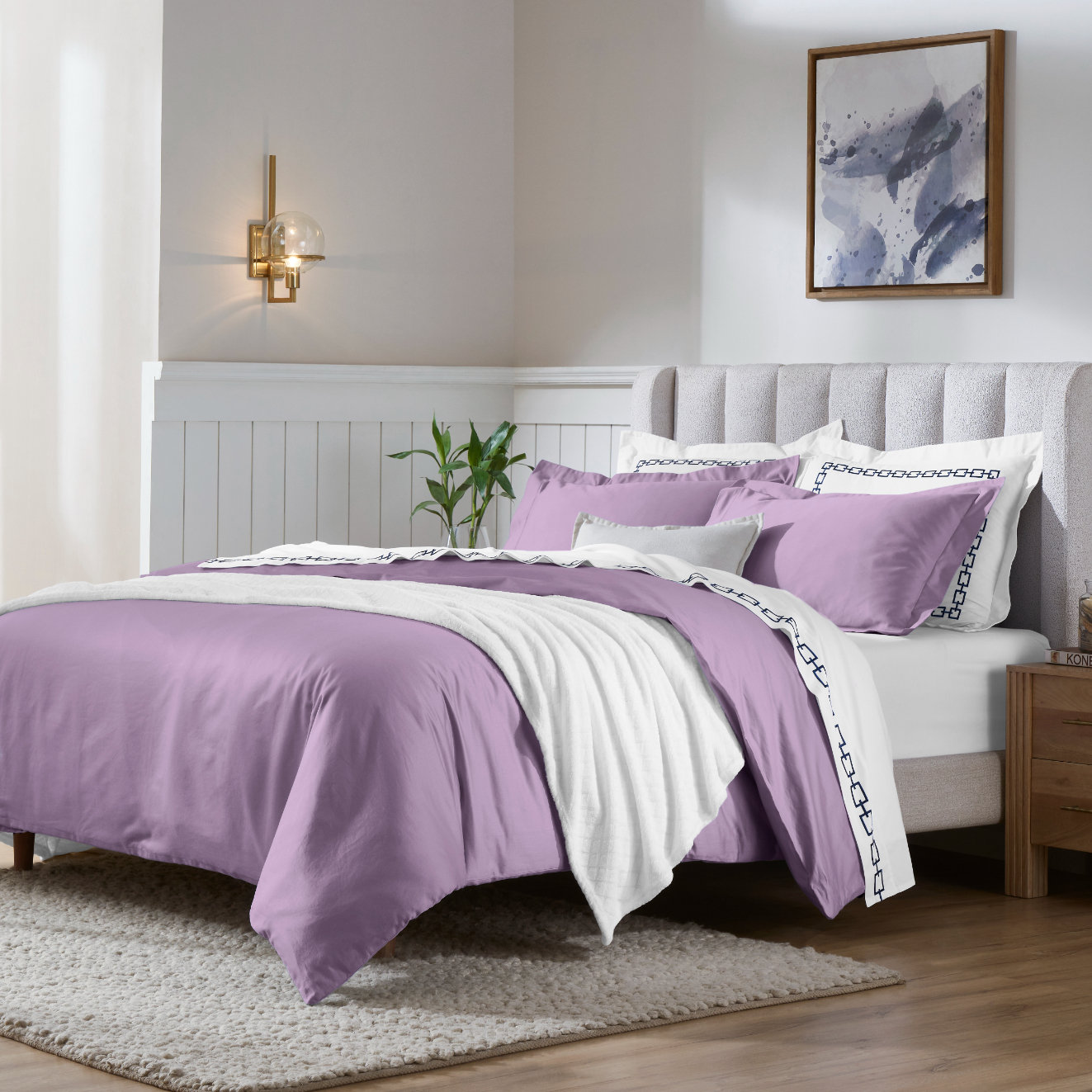 Egyptian Cotton Duvet Cover Set, King/California King Duvet Cover + 2 King Shams, Wisteria
