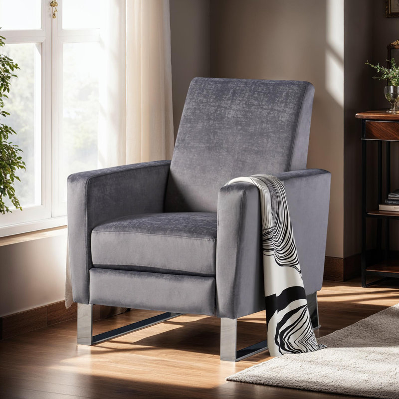 Fauteuil inclinable Modern Glam avec pieds en acier inoxydable, Tissu gris