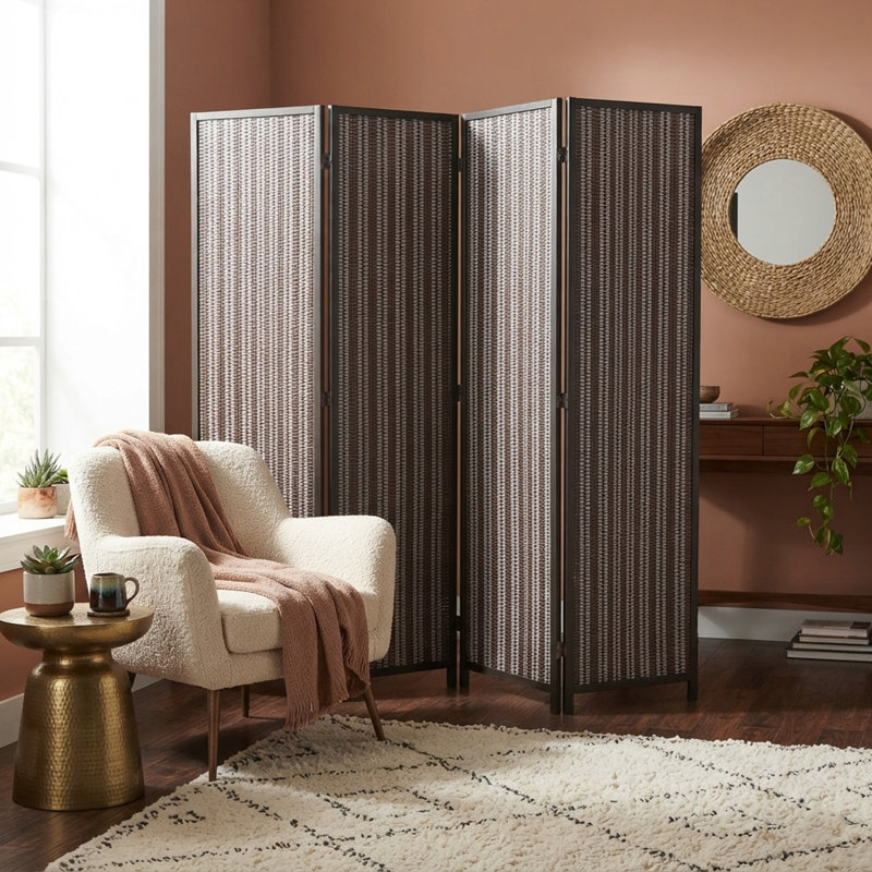 Paravent en bois massif Akridge, Brun, 4