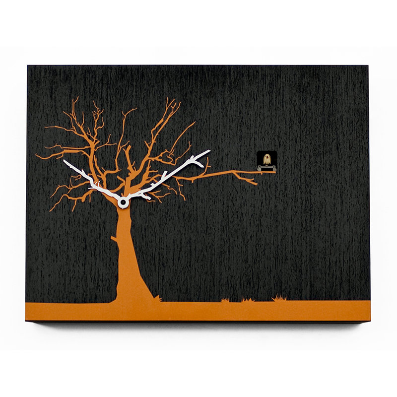 Myrtle Wood Wall Clock, Black/Orange