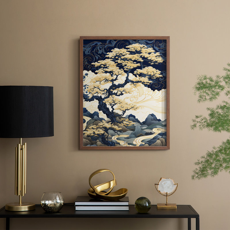 Paysages série CLVII - reproduction encadrée de qualité supérieure - prête à être accrochée - aucun clou requis, Noyer