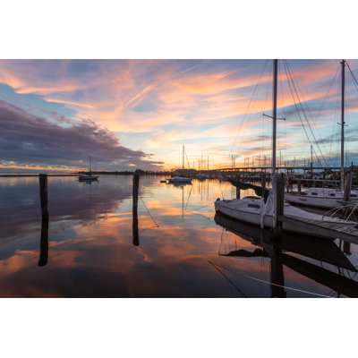 Sunset Over The Harbor In Oriental, NC - Wrapped Canvas Print