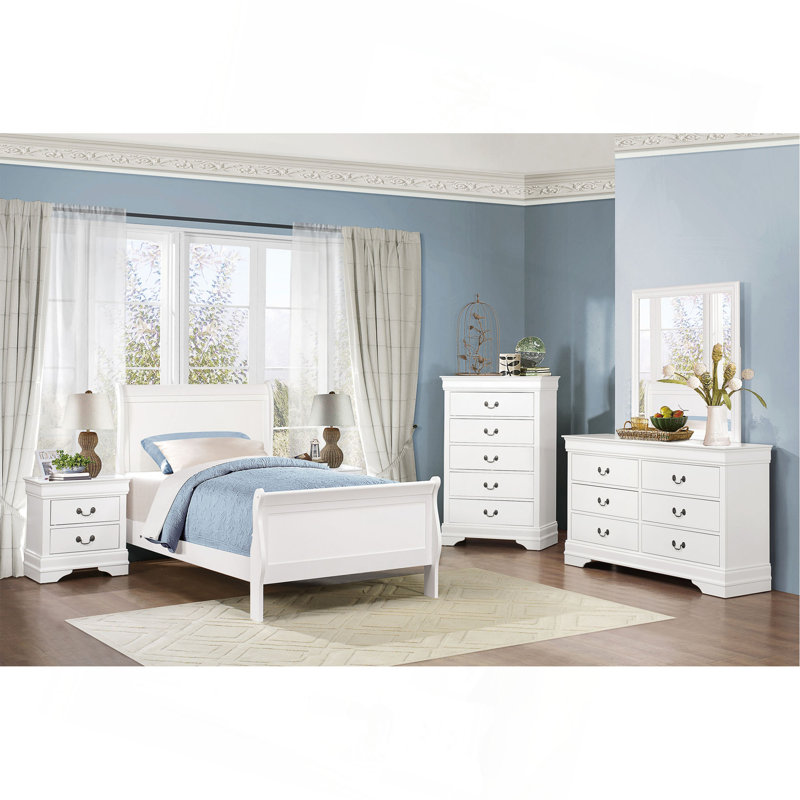 Mobilier de chambre à coucher de style Louis Philippe en bois 1pc, Lit simple, Blanc