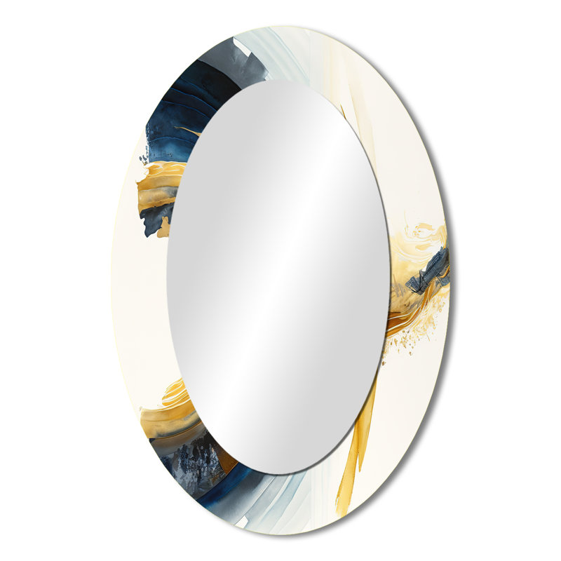 Blue And Gold Swirl Abstract III - Abstract Oval Decorative Mirror On Metal, 36" x 24"