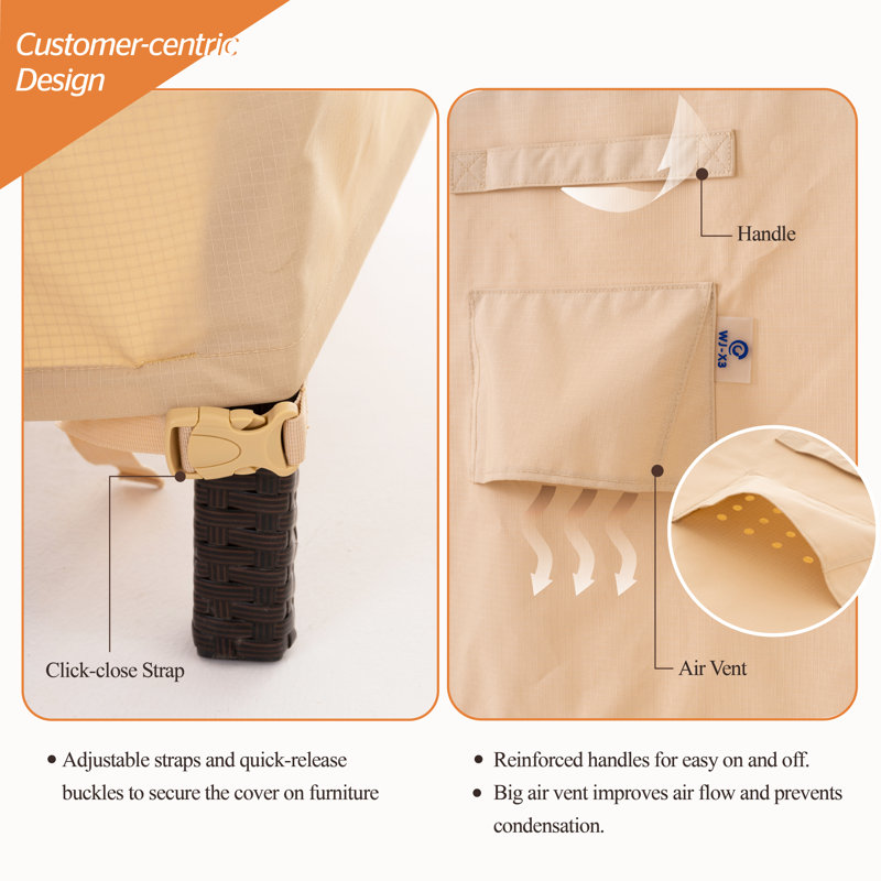 Beige Waterproof Rectangular Outdoor Furniture Cover with Drawstring