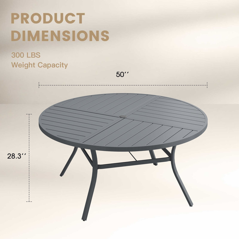 Outdoor Round Patio Dining Table, Gray/Gray, 28.3" H x 50" L x 50" W