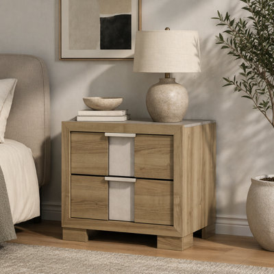 1pc Driftwood Nightstand Two Drawer Wooden Bedroom Furniture