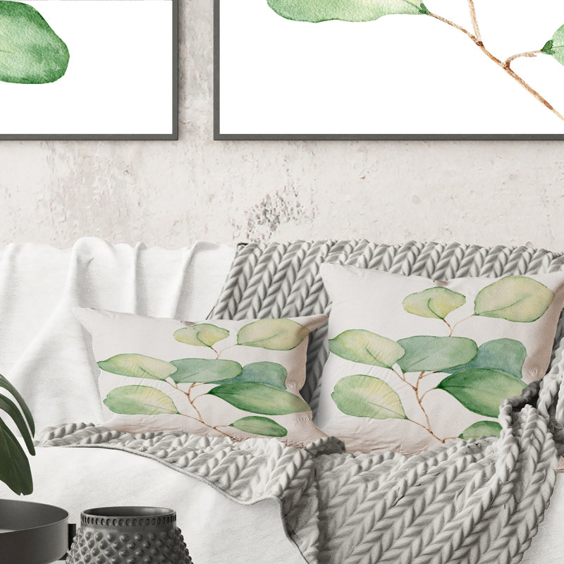 Coussin délicat imprimé feuilles d'eucalyptus tropical, 18 po x 18 po