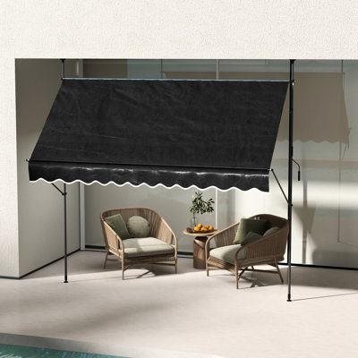 Auvent de patio pour terrasse, autoportant avec protection de 118 po, pour terrasse, porche, fenêtre, porte, auvent de terrasse noir et poteau de support réglable