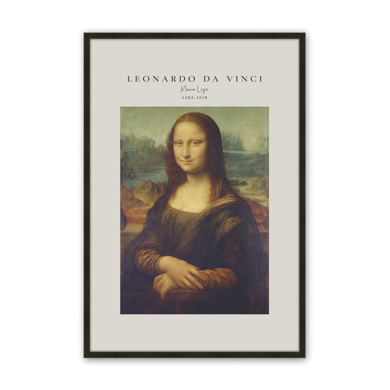 Mona Lisa v2 de Leonardo Da Vinci roulé, H 21 po x l 17 po x P 1,25 po, Reproduction encadrée sans passe-partout, Noir satiné