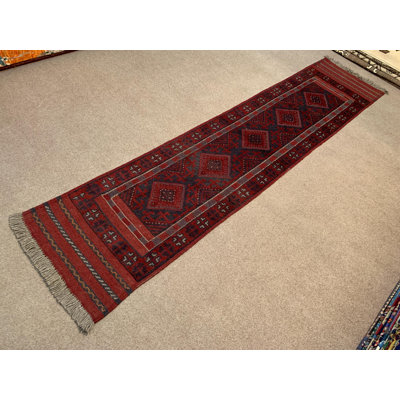 Tapis en laine tissé à la main afghane de 1,10 pi x 8,3 pi, tapis de couloir rétro, kilim Mashwani, tapis de couloir tribal, tapis de couloir
