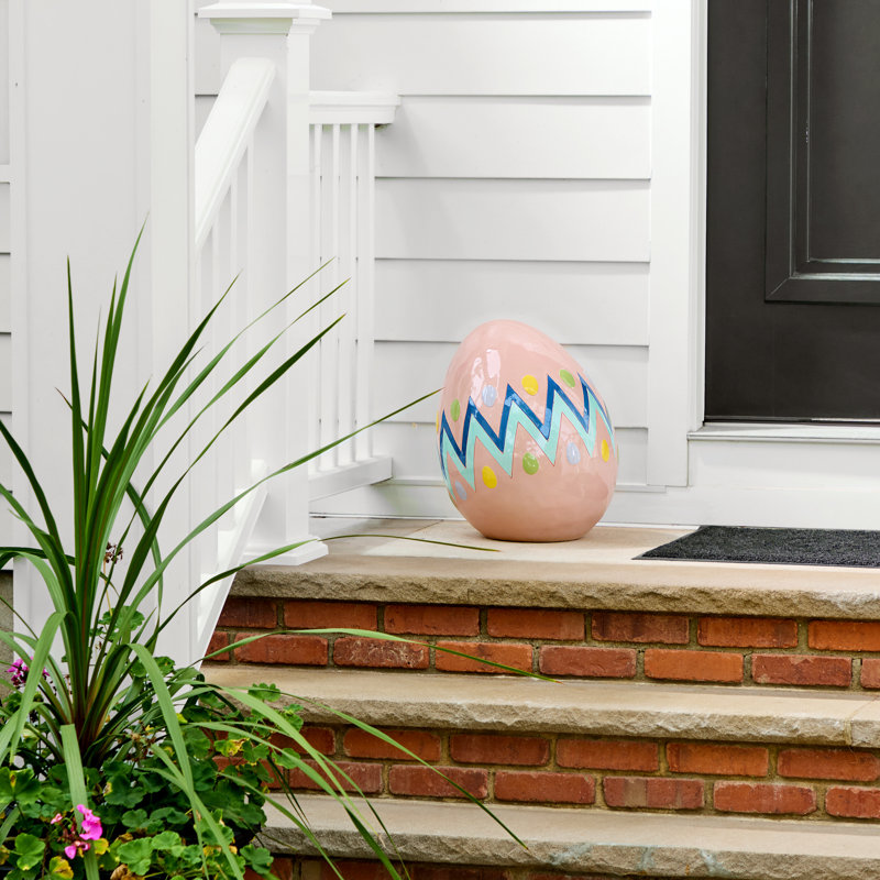 18.25" Resin Outdoor Easter Egg, Blue/Pink/Yellow
