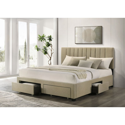 Stearns 4-Drawer Upholstered Eastern King Storage Bed Brown