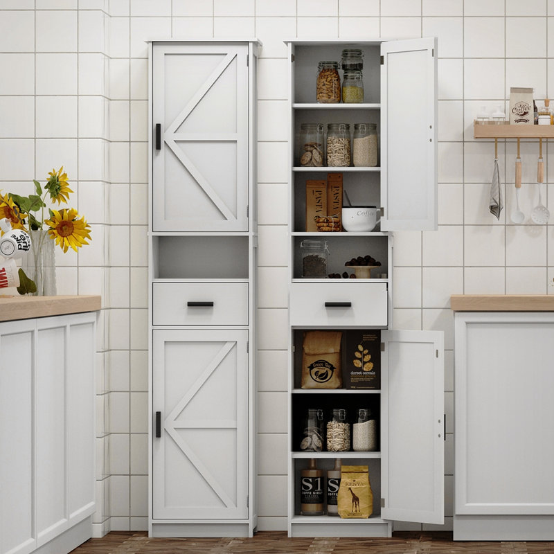Grande armoire de rangement étroite avec 2 portes de grange et 1 tiroir pour la salle de bain, le salon, le vestibule et la cuisine
