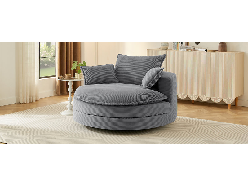 Méridienne surdimensionnée pivotante à 360 ° avec coussin double et coussins, Gris