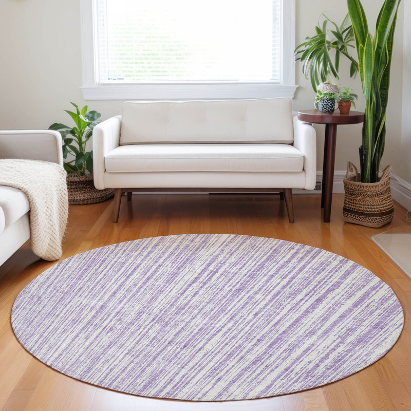 Premium Machine Washable Prisco Lavender Rug, Round 8'