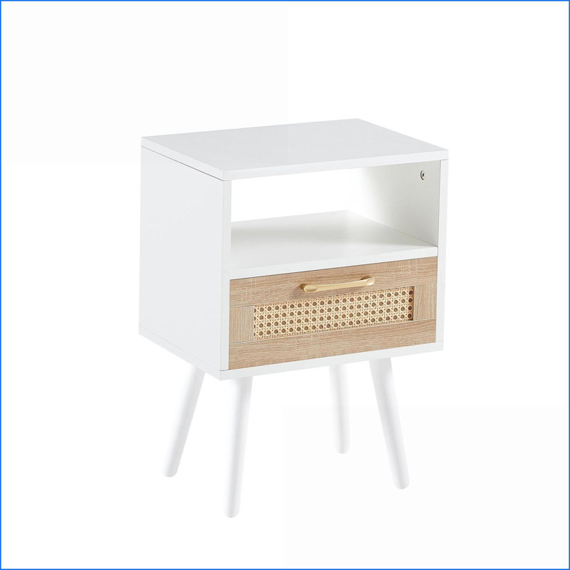 Table basse en rotin blanc avec tiroirs de rangement en bois massif pour le salon, capacité robuste de 120 lb, Blanc