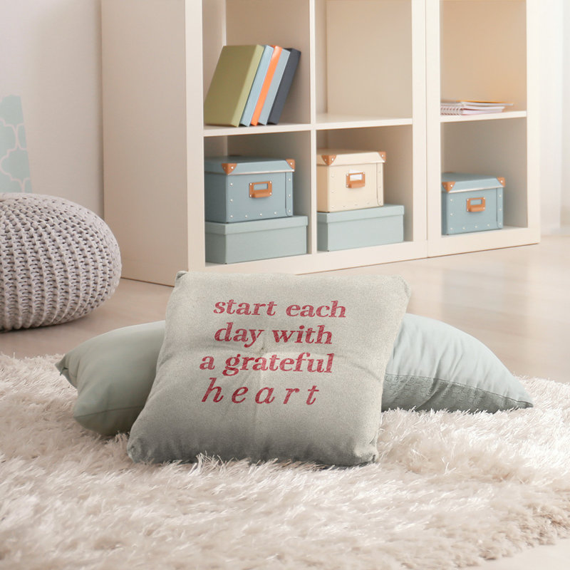 Gratitude Throw Pillow, 30" H x 30" W, White/Red