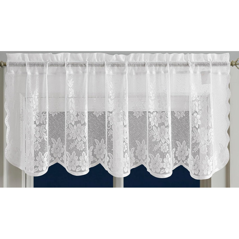Beautiful Single Lace Kitchen Valance For Farmhouse Kitchen Decor, White