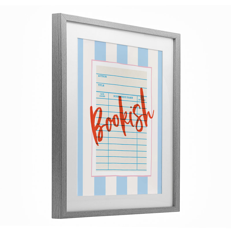 Bookish Library Card, reproduction encadrée sous verre, design par Nadia Hassan, Cadre de ferme gris, H 16 po x l 13 po