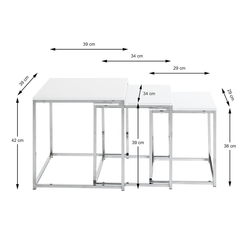 3 Piece Side Table Set, White