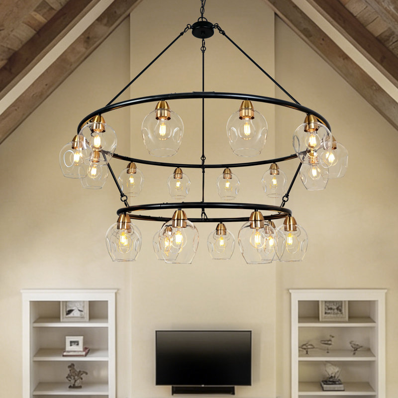 Lustre 20 lumières à deux étages avec lustre en roue de chariot pour vestibule et salon