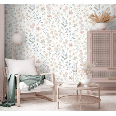Floral Candy Beige and Green Wallpaper