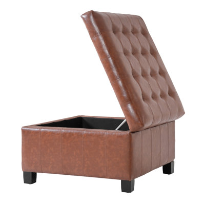 PU Storage Ottoman with Rubber Wood Legs